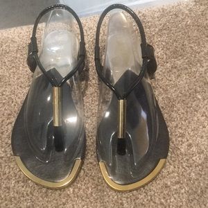 Brand-New Black and gold thong sandals
